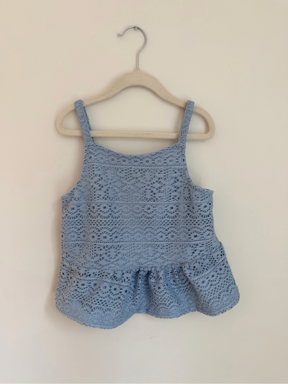 btween Light Blue Crochet Peplum Tank Top (Size 8)